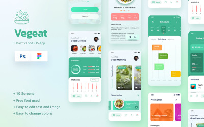 Vegeat - zdrowa żywność iOS App Design Figma i elementy interfejsu PSD