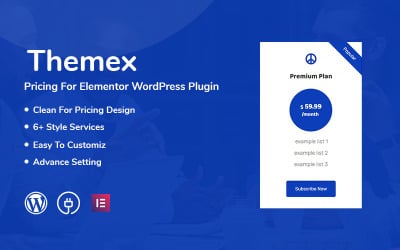 Preços do Themex para o plugin Elementor WordPress