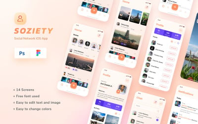Soziety - Social Network iOS App Design Template UI Elements