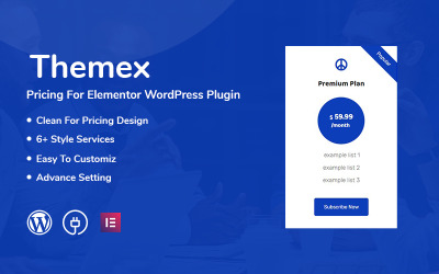 Themex-prissättning för Elementor WordPress-plugin