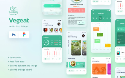 Vegeat - Дизайн приложения для iOS «Здоровое питание» Элементы пользовательского интерфейса Figma и PSD