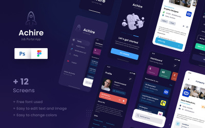 Achire - Job Portal iOS App Design UI Figma & PSD Template UI elemek 111005