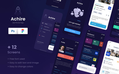 Achire - İş Portalı iOS Uygulama Tasarımı Kullanıcı Arayüzü Figma ve PSD Şablonu