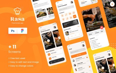Rasa - Food Recipe iOS App Design UI PSD Template UI Elements #111105