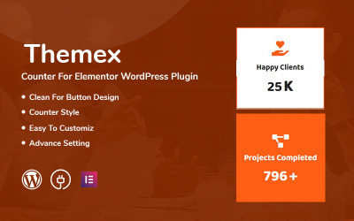 "Themex Counter For Elementor" wordPress Plugin adaptatif #111114