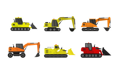 Set Di Escavatori Illustrati - Immagine Vettoriale