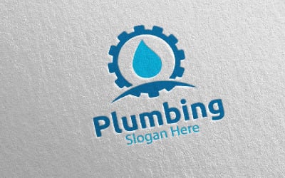 Plumbing Water and Fix Home Concept 8 Logo Template