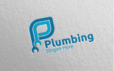 Letter P Plumbing with Water and Fix Home Concept 21 Logo Template