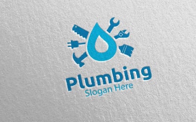Plumbing with Water and Fix Home Concept 11 Logo Template