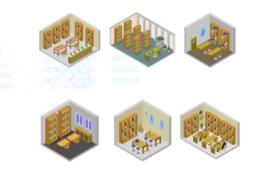 Isometric Library Room Set - Vector Image