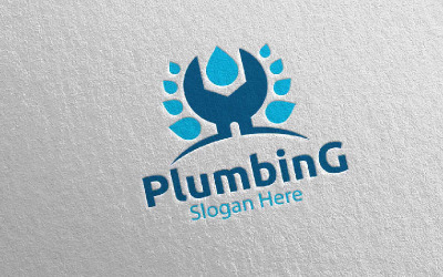 Wrench Plumbing with Water and Fix Home Concept 77 Logo Template