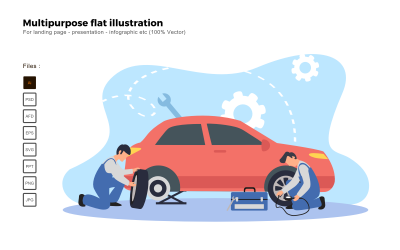 Multiusos Ilustración Plana De Neumáticos De Servicio De Coche - Imagen Vectorial