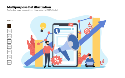 Ilustración Plana De Usos Múltiples De Marketing Digital - Imagen Vectorial