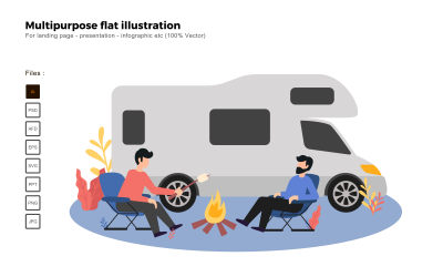 Ilustración Plana De Usos Múltiples Camping Van - Imagen Vectorial