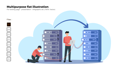 Migración de servidor de ilustración plana multipropósito - Imagen vectorial