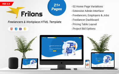 Frilans frilansare och HTML-webbplatsmall på arbetsplatsen
