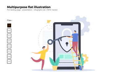 Aplicaciones de protección de seguridad de ilustración plana multipropósito - Imagen vectorial