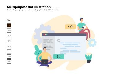 Desarrollo de sitios web de ilustración plana multipropósito - Imagen vectorial