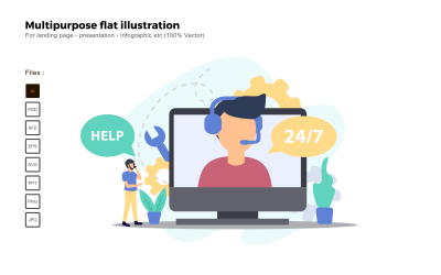 Ilustración plana multipropósito Servicio al Cliente - Imagen vectorial