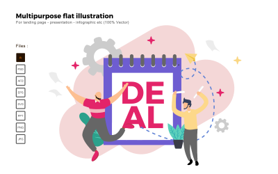 Oferta de ilustración plana multipropósito a pedido - Imagen vectorial