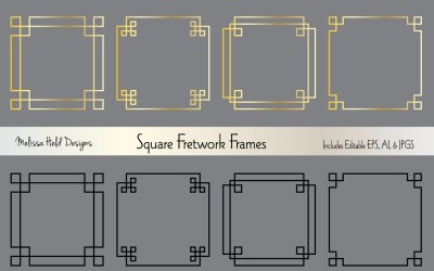 Stříbrné zlaté čtvercové fretwork rámy - vektorový obrázek