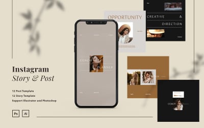 Шаблон поста и истории для поста и истории в социальных сетях Instagram Activity Coach Planner