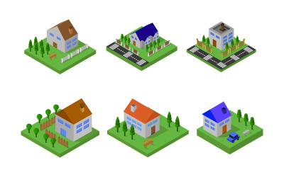 Набор изометрических домов - векторное изображение