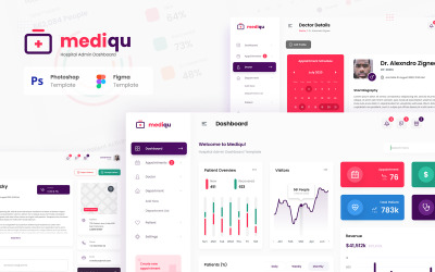 Mediqu - Hastane Yöneticisi Kontrol Paneli Kullanıcı Arayüzü Şablonu