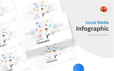Modèle PowerPoint de présentation d&amp;#39;infographie de facteur d&amp;#39;icônes de médias sociaux d&amp;#39;homme d&amp;#39;affaires