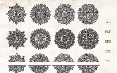 Sunflower Mandala - Sunflower Split Monogram SVG - Vector Illustration 114004