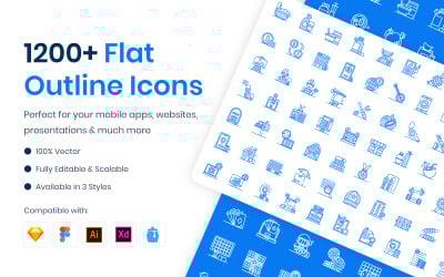 1200+ lapos vázlat ikon készlet