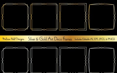 Серебряные и золотые рамы в стиле ар-деко - векторное изображение