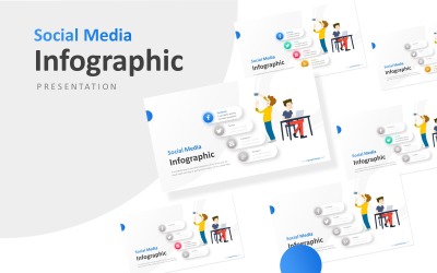 Üzletember és közösségi média infographic bemutató PowerPoint sablon