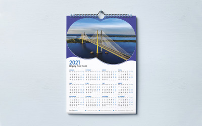 Twaalf maanden wandkalendersjabloon 2021 Planner