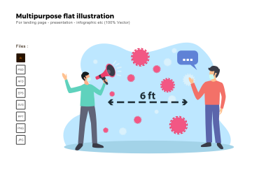 Ilustração plana multifuncional Distanciamento físico - imagem vetorial