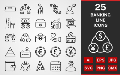 25 Bank LINE PACK Ikonuppsättning