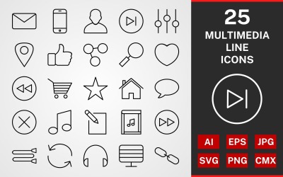 25 Multimedia LINE PACK Ikonuppsättning