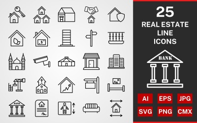25 Real Estate LINE PACK Icon Set