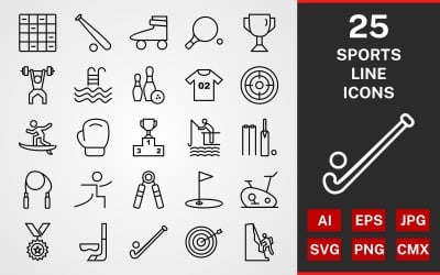 25 Sport och spel LINE PACK Ikonuppsättning