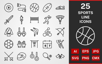 25 Sport och spel LINE PACK Ikonuppsättning