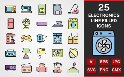 25 Elektronische Geräte LINE FILLED PACK Icon Set