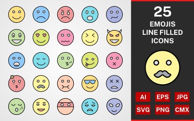 25 Emoji LINE fylld PACK Ikonuppsättning
