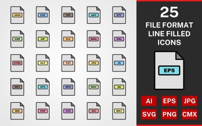 25 форматов файлов LINE FILLED PACK Icon Set
