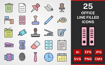 25 Mit Office LINE gefülltes PACK Icon Set