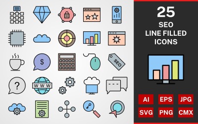 25 SEO LINE FILLED PACK Ikonuppsättning