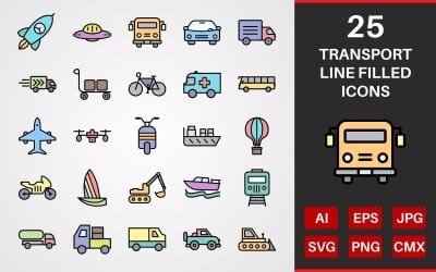 25 Transport LINE FULLED PACK Ikonuppsättning