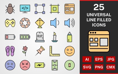 25 Universal LINE fylld PACK Ikonuppsättning
