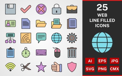 25 Web LINE FILLED PACK图标集
