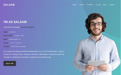 "As Salaam - Personal Portfolio Responsive" modèle de page d'atterrissage adaptatif #114810