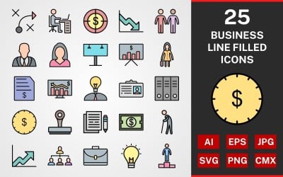 25 Business LINE FILLED PACK Icon Set